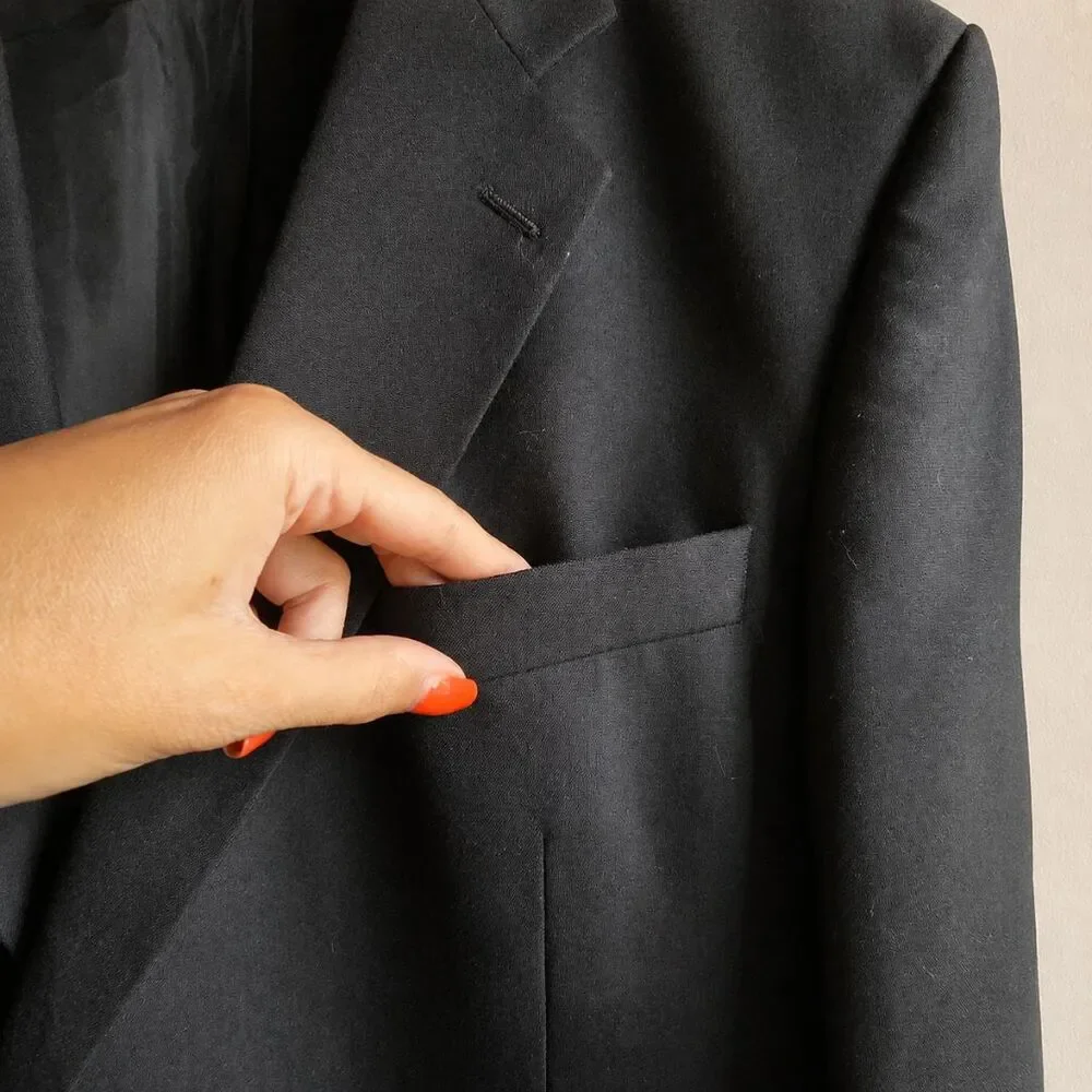 Alexandre London Savile Row Blazer Jacket 46R Black Pure New Wool 2 Button